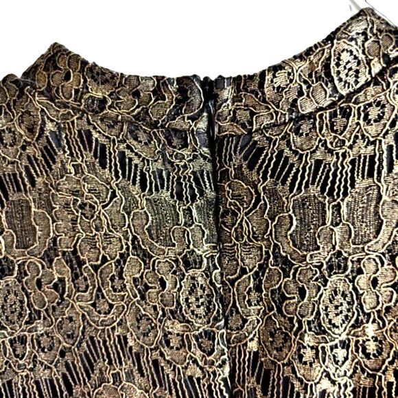 Elegant Gold Lace Sleeveless Size L Shimmer Metallic Holiday Cocktail Dress #C - Picture 6 of 10